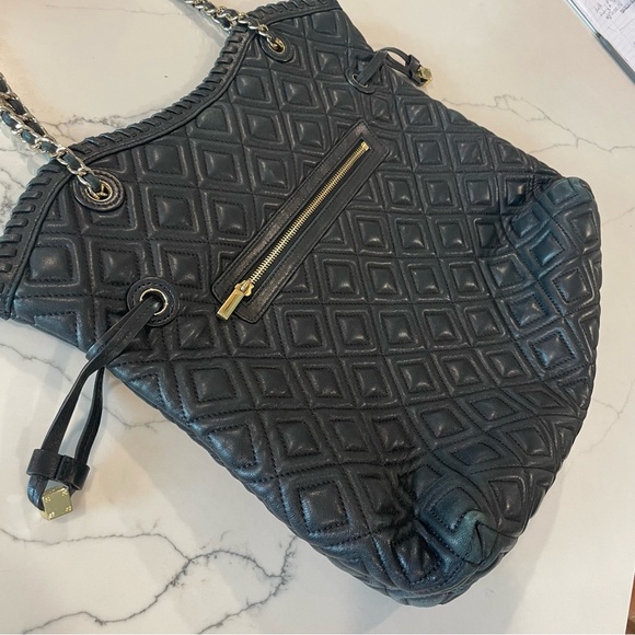Tory Burch Diamond Quilted Black Slouchy Tote Bag - Picture 4 of 16